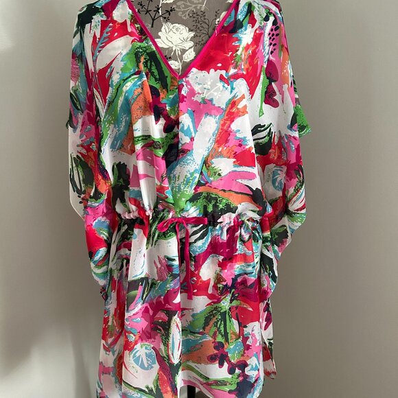 LADIES COVER-UP RED/PINK/GREEN SIZE OS - Picture 1 of 5